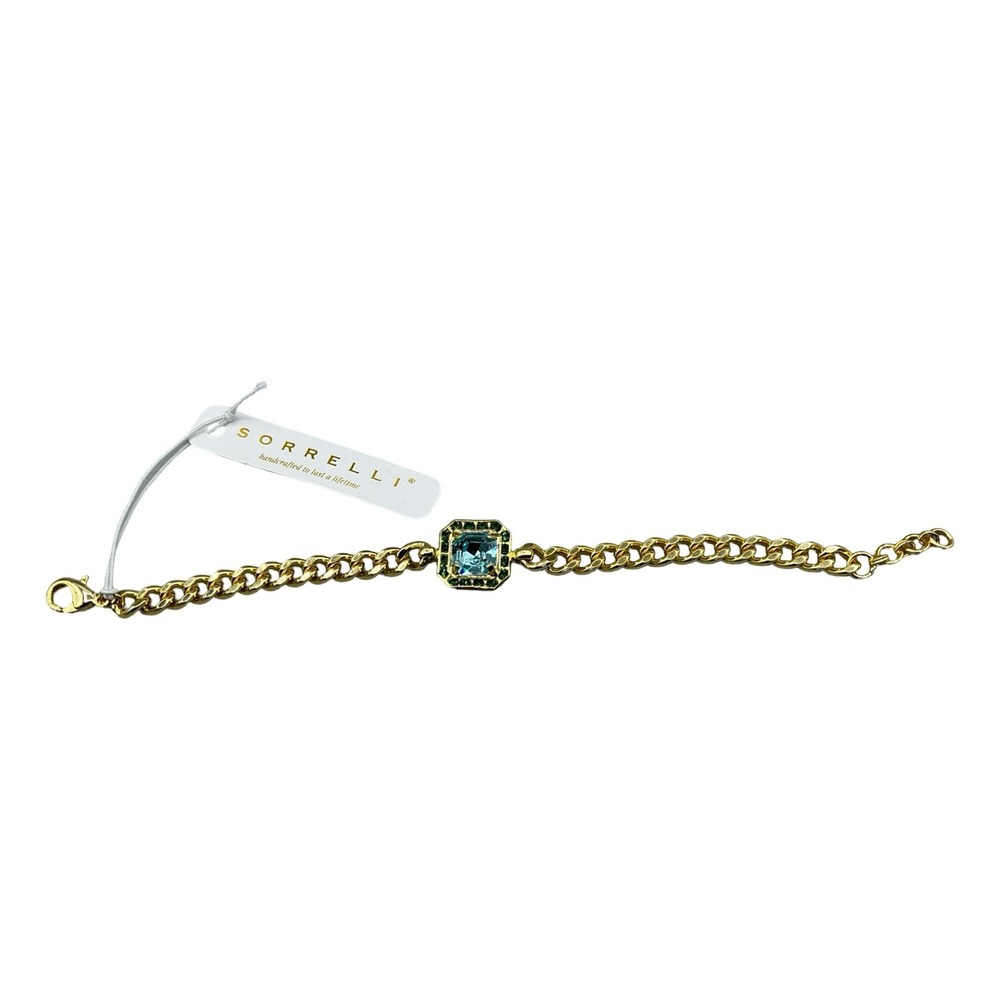 Sorrelli Gold Tone Blue Green Crystal Curb Chain Bracelet BFS88GDC - Picture 3 of 7
